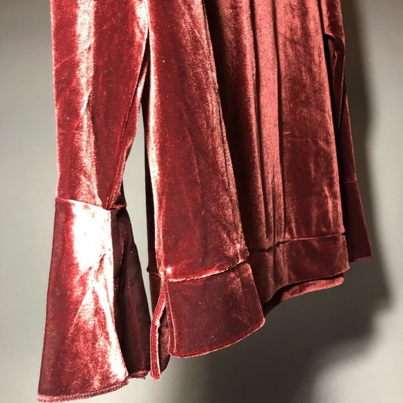 Worthington Woman Maroon Velvet Ruffle Top - Picture 3 of 4